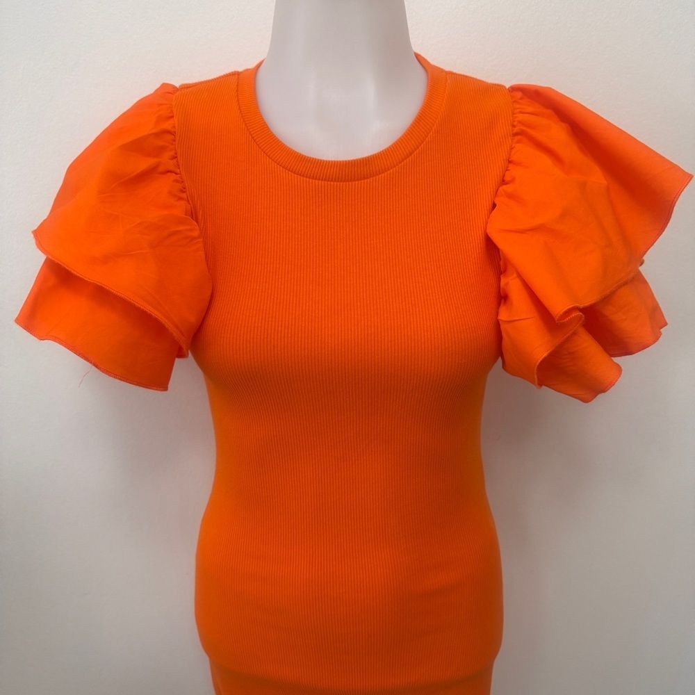 Zara Orange Ruffled Rib Dress Size Small - Picture 5 of 6